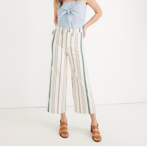 Madewell Pants - Madewell Emmett wide leg crop pants stripe 25 cream pink teal blue red